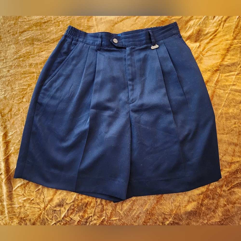 Vintage Navy Blue High Rise Microfiber Pleated Golf Shorts by Callaway